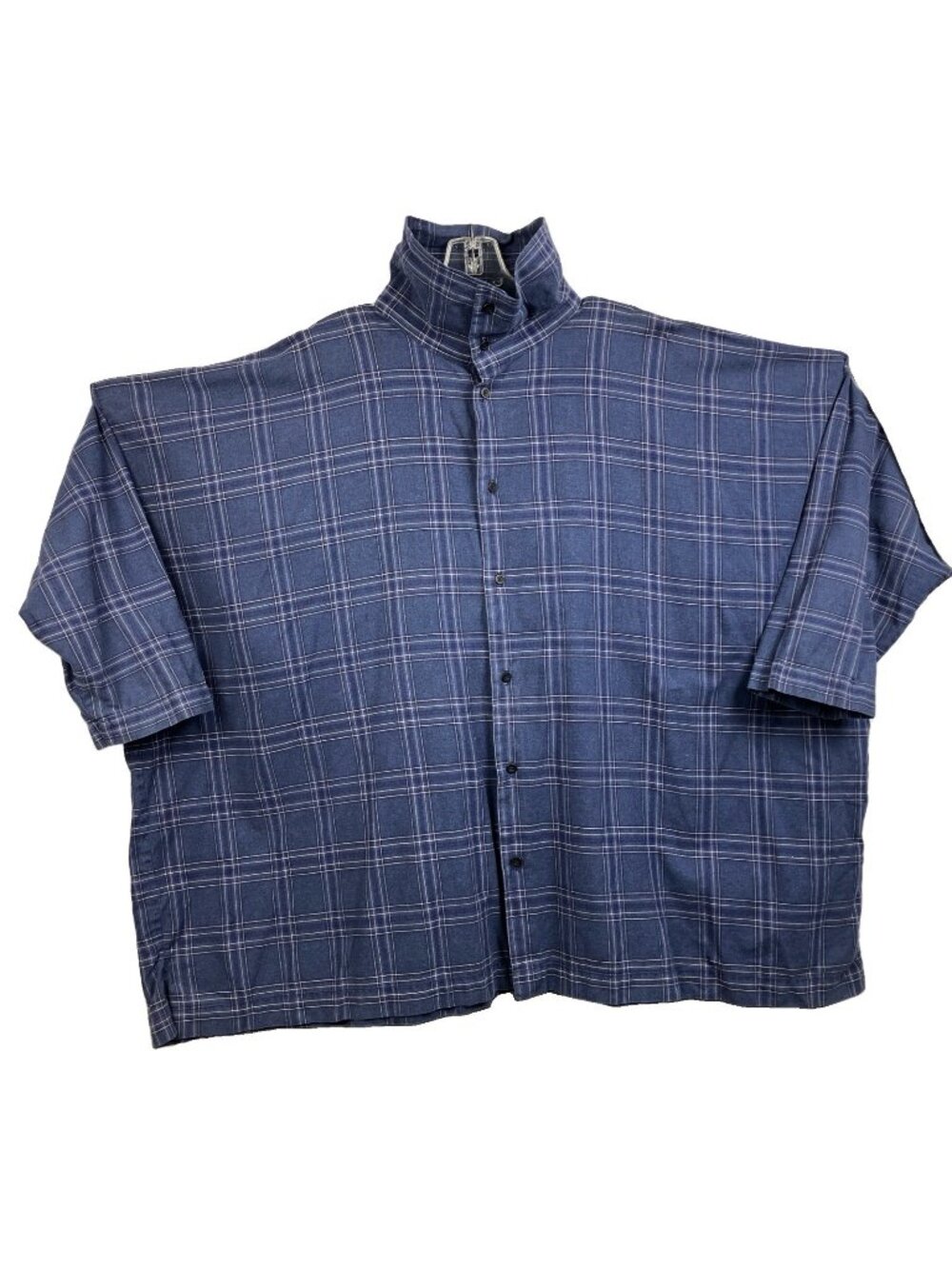 Sz 2 Eskandar Button Funnel Neck Windowpane Cotton Tunic Jacket
